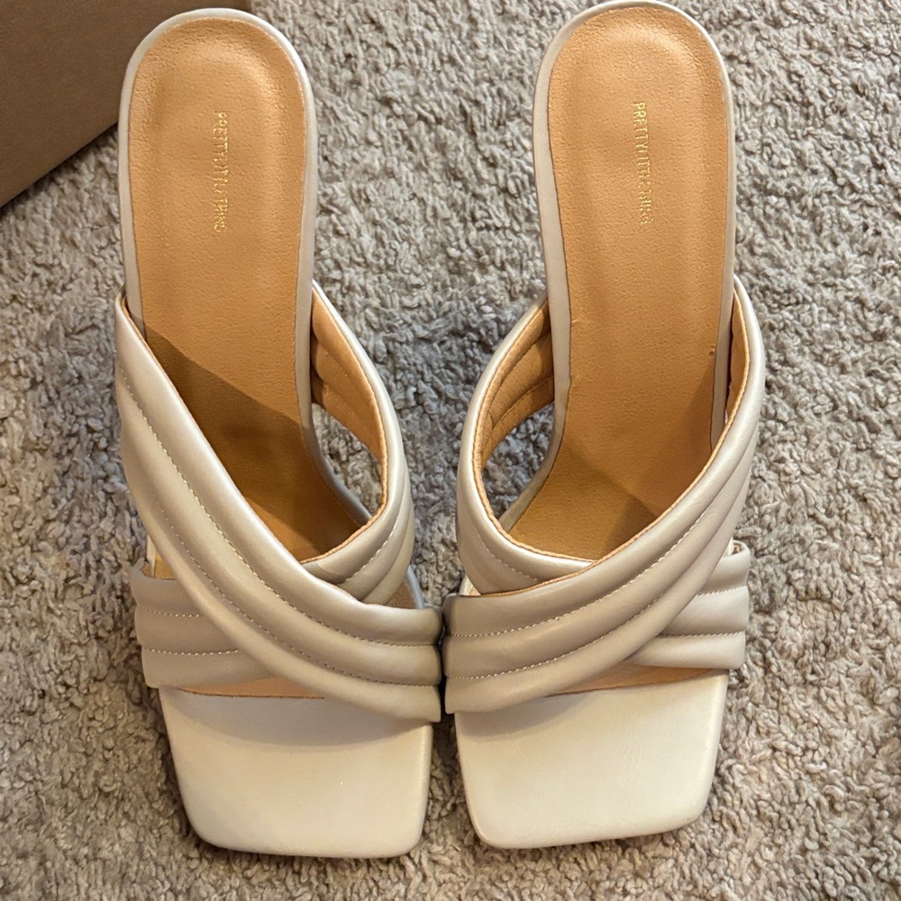 PrettyLittleThing Cream Strappy Mules